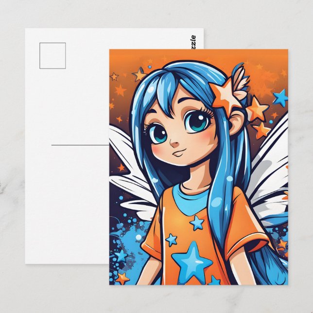 Graffiti Style Fairy With Blue Hair Postcard (Front/Back)