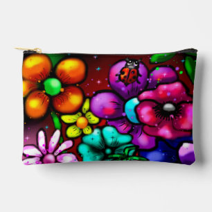 Graffiti Style Flowers & Ladybug Pink Purple Red Accessory Pouch