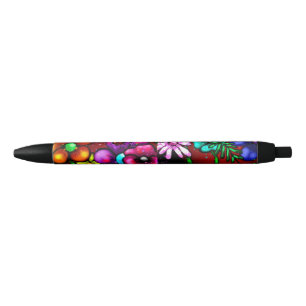 Graffiti Style Flowers & Ladybug Pink Purple Red Black Ink Pen