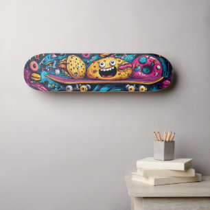 Graffiti-Style Food Characters on Skateboard