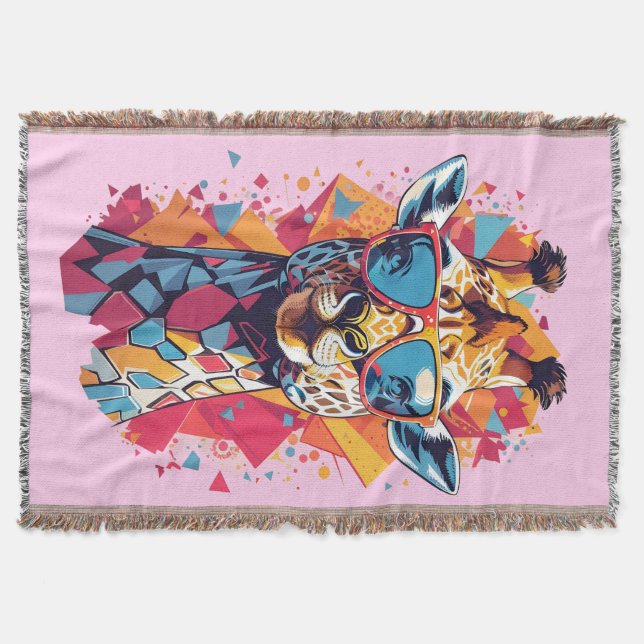 Graffiti Style Giraffe Portrait-58567 Throw Blanket (Front)