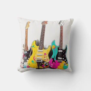 Graffiti Style Guitars with Musical Notes Throw Pillow
