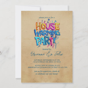 Graffiti Style House beige Warming Party  Invitation