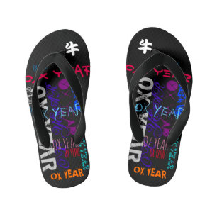 Graffiti style Repeating Ox Year 2021 Toddler FF Kid's Flip Flops