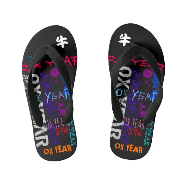 Graffiti style Repeating Ox Year 2021 Toddler FF Kid's Flip Flops (Footbed)
