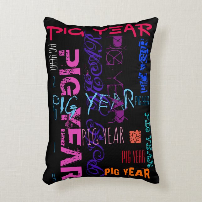 Graffiti style Repeating Pig Year 2019 Accent P Pillow (Front(Vertical))