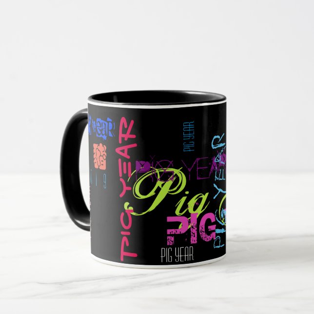 Graffiti style Repeating Pig Year 2019 Combo Mug (Front Left)