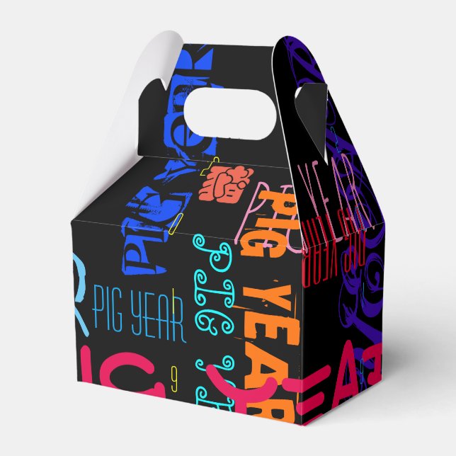 Graffiti style Repeating Pig Year 2019 Gable B Favor Box (Front Side)