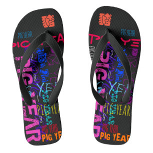 Graffiti style Repeating Pig Year 2019 Men FF Flip Flops
