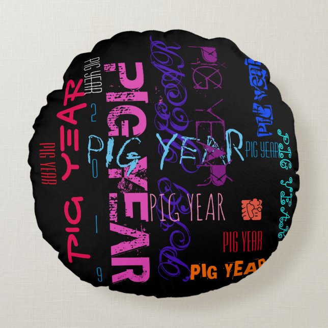 Graffiti style Repeating Pig Year 2019 Round P Round Pillow (Front)