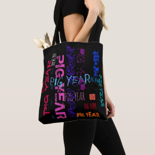 Graffiti style Repeating Pig Year 2019 Tote Bag