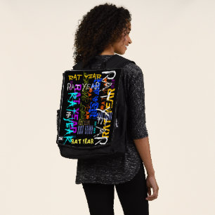 Graffiti style Repeating Rat Metal Year 2020 BackP Backpack