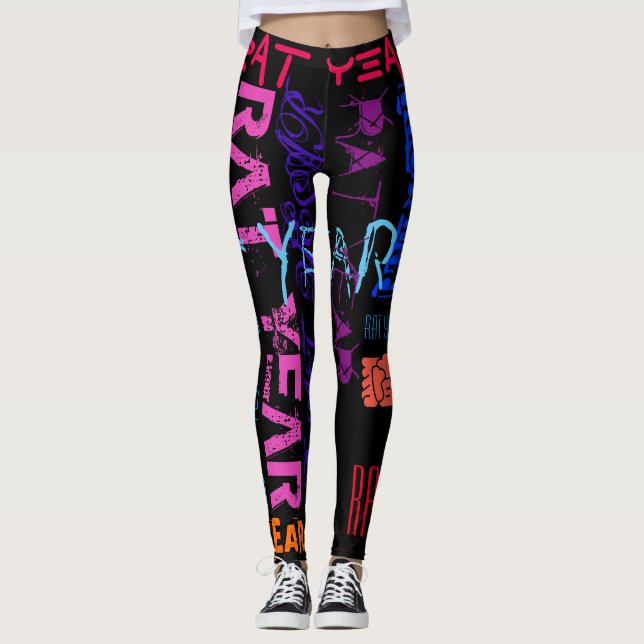 Graffiti style Repeating Rat Year Z Birthday L Leggings (Front)