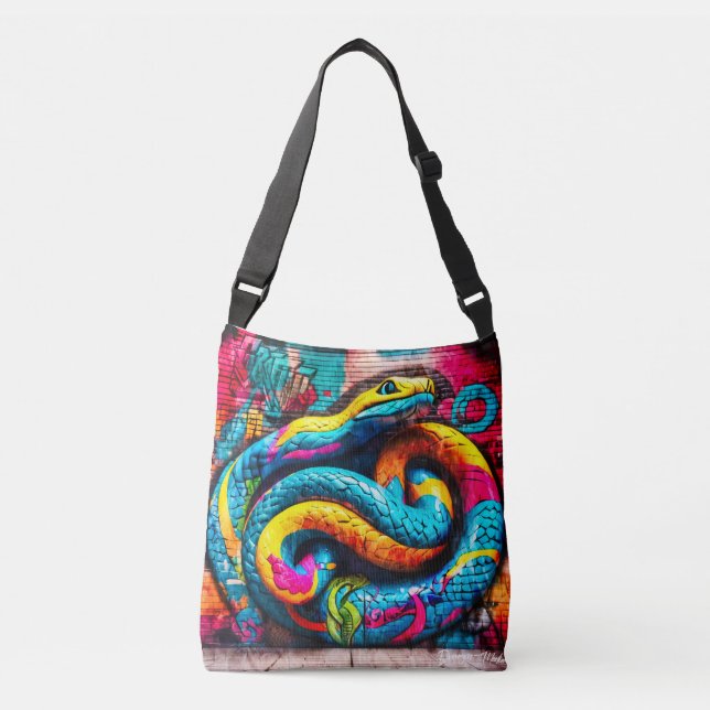 Graffiti style snake design crossbody bag (Front)