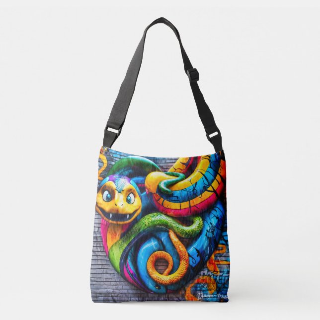 Graffiti style snake design crossbody bag (Front)