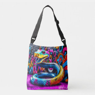 Graffiti style snake design crossbody bag