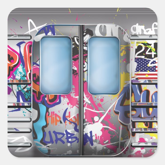 Graffiti Subway Train Square Sticker (Front)