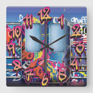 Graffiti Subway Train Square Wall Clock