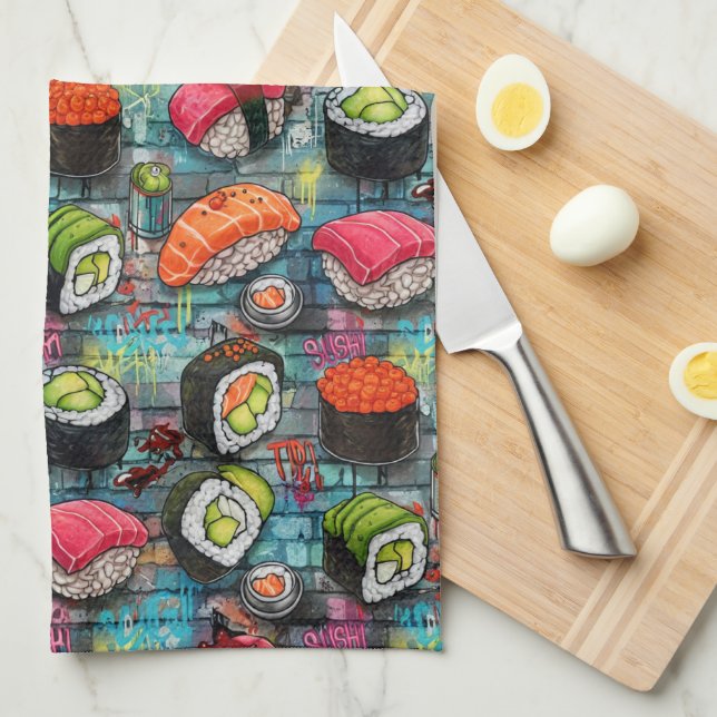 Graffiti Sushi Kitchen Towel (Quarter Fold)