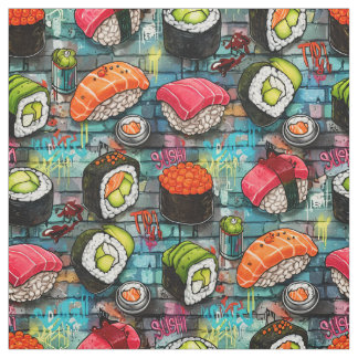 Graffiti Sushi Seamless Pattern Fabric