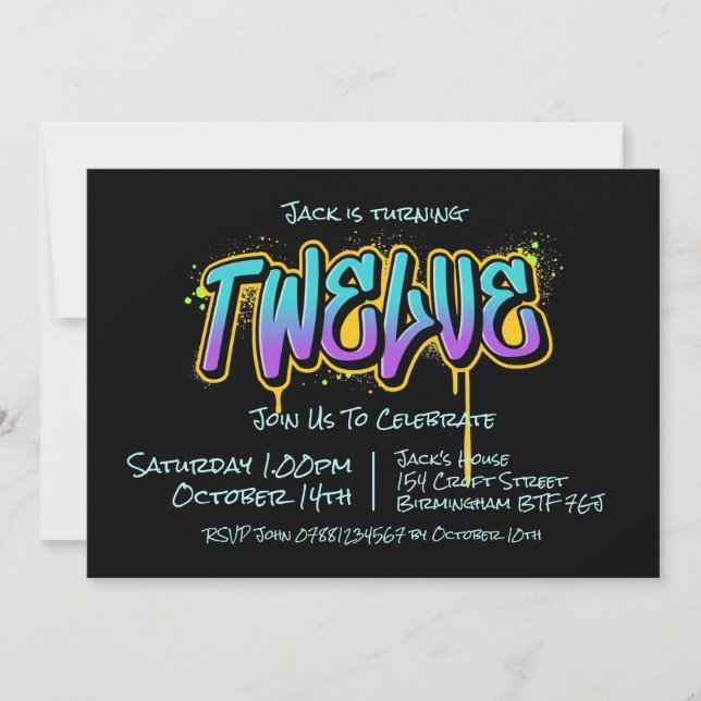 Graffiti Teen Twelve Invitation (Front)