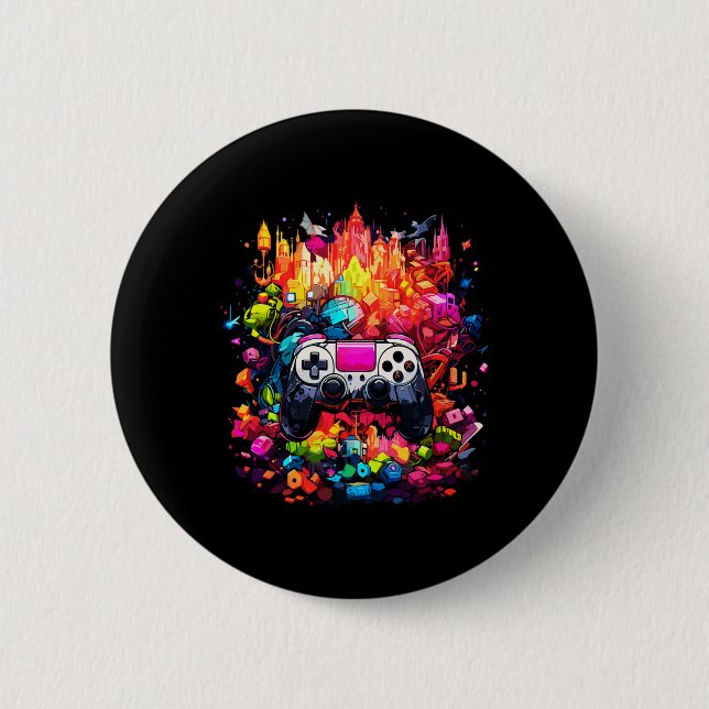 Graffiti Tie Dye Splash Video Game Controller Game 2 Inch Round Button (Front)