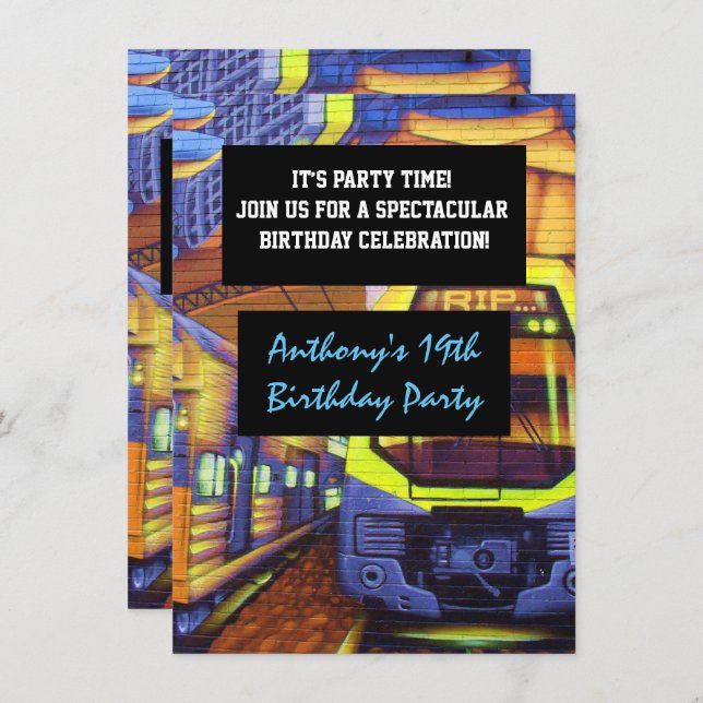 Graffiti Trains Birthday Invitation (Front/Back)