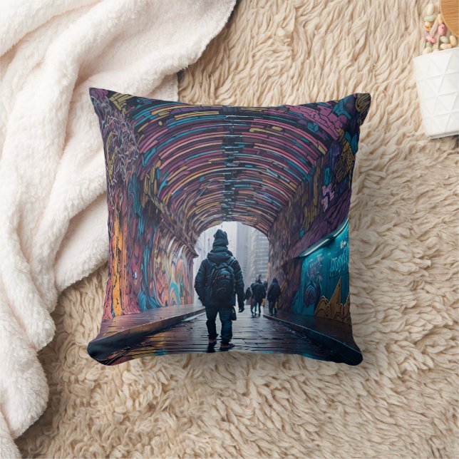 Graffiti Tunnel Of Art Throw Pillow (Blanket)