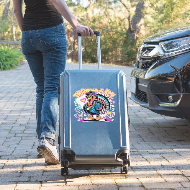 Graffiti Turkey Vibes – Thankful & Fly Cartoon Art (Suitcase Insitu)