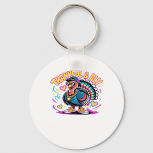 Graffiti Turkey Vibes � Thankful & Fly Cartoon Art Keychain