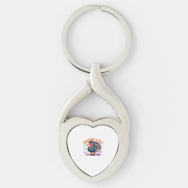 Graffiti Turkey Vibes – Thankful & Fly Cartoon Art Keychain (Front)