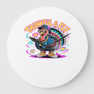 Graffiti Turkey Vibes � Thankful & Fly Cartoon Art Large Clock