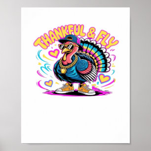 Graffiti Turkey Vibes – Thankful & Fly Cartoon Art Poster