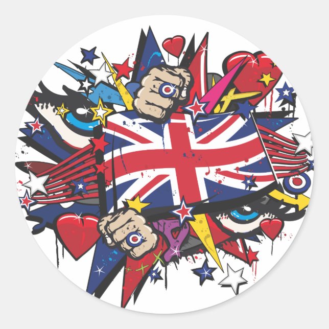 Graffiti UK flag English London pop art graff Classic Round Sticker (Front)
