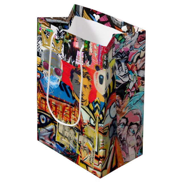 Graffiti wall art collage  medium gift bag (Front Angled)