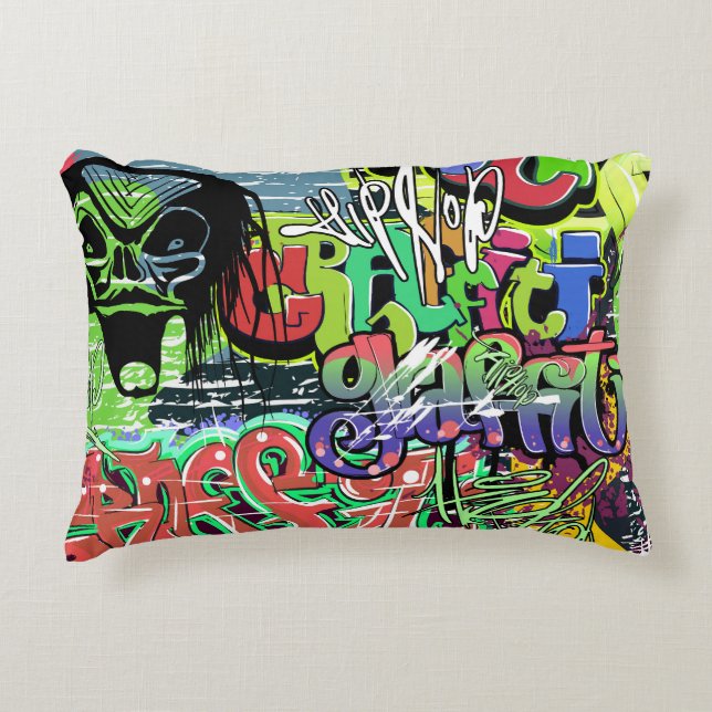 Graffiti Wall: Urban Hip Hop Accent Pillow (Front)