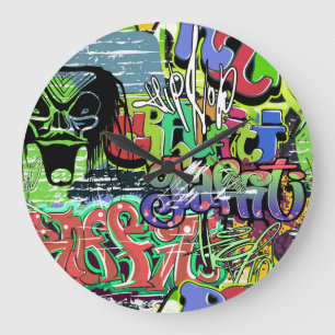 Graffiti Wall: Urban Hip Hop Large Clock