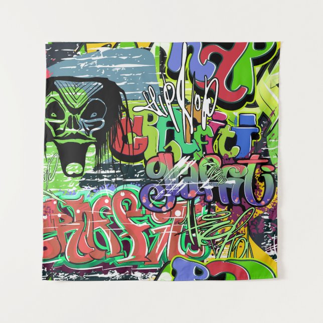 Graffiti Wall: Urban Hip Hop Tapestry (Front)