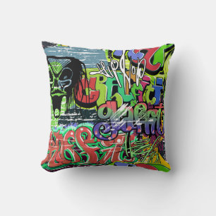 Graffiti Wall: Urban Hip Hop Throw Pillow