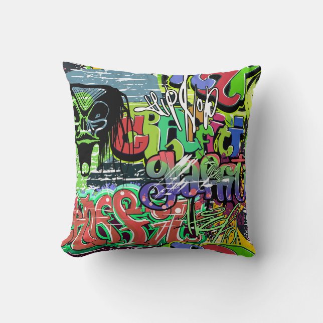 Graffiti Wall: Urban Hip Hop Throw Pillow (Front)
