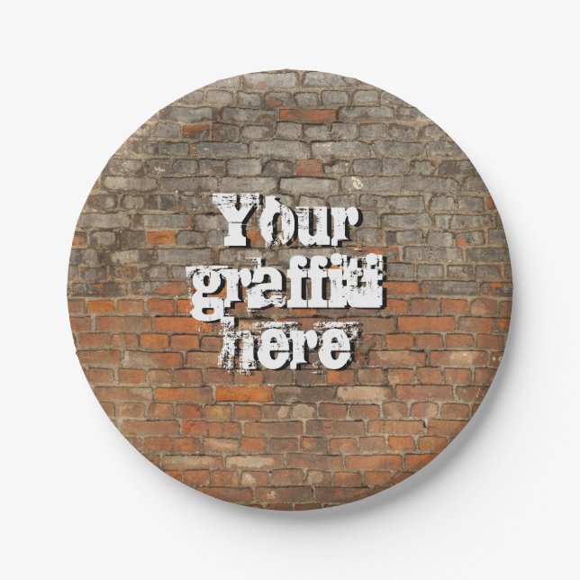 Graffiti Worn Bricks Personalize Paper Plate (Front)