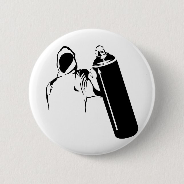 Graffiti writer with spray can stencil 2 inch round button (Front)