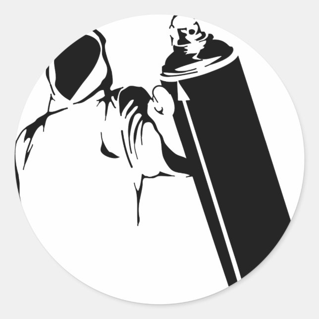 Graffiti writer with spray can stencil classic round sticker (Front)