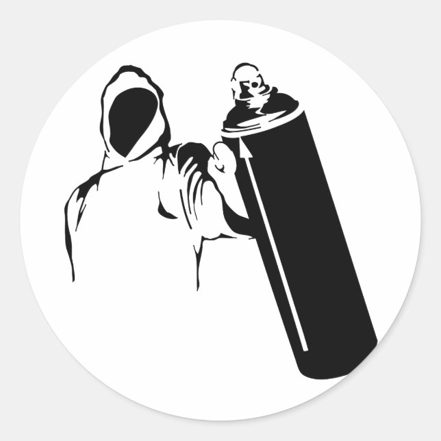 Graffiti writer with spray can stencil classic round sticker (Front)