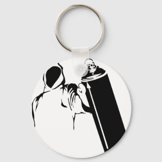 Graffiti writer with spray can stencil keychain