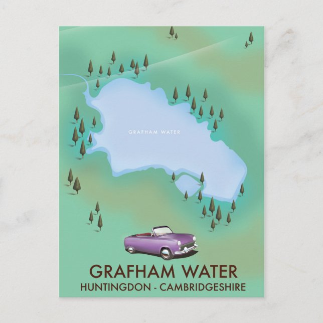 Grafham Water Huntingdon Cambridgeshire Map Postcard (Front)