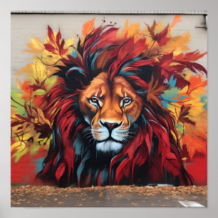 Grafitti art fall leaves lion print