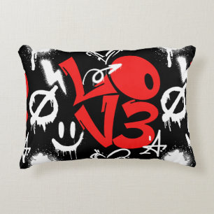 grafitti LOVE B. Black BG Accent Pillow