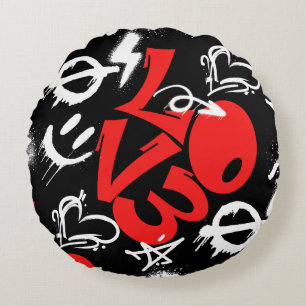 grafitti LOVE B. Black BG Round Pillow