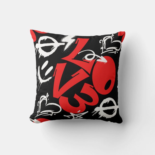 grafitti LOVE B. Black BG Throw Pillow (Front)